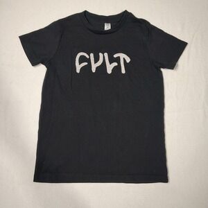 Cult BMX T-Shirt Kids Size 10 Black Cotton Streetwear Graphic Tee Short Sleeve